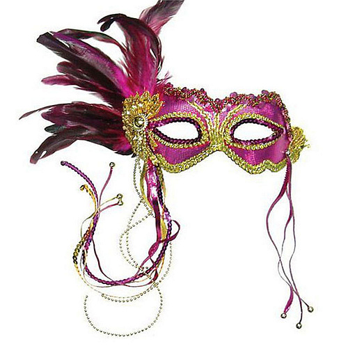 Розовая венецианская маска «Коломбина» с цветком и аппликацией 